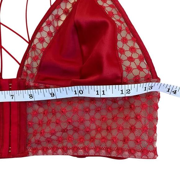 Victoria Secret Luxe Starburst Long Line Triangle Bra Red Sexy Strappy Satin M - Picture 14 of 16